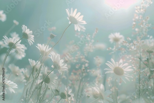 Field of Daisies With Sun Shining