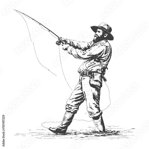 fisherman in action images using Old engraving style