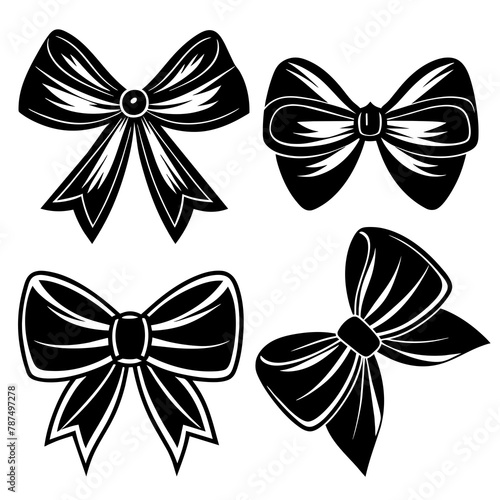 Set of pretty bows vector silhouette on white background © Chayon Sarker
