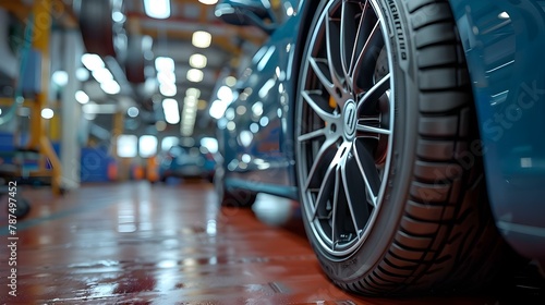 Precision Wheels in Focus at Modern Garage. Concept Car Show, Automotive Photography, Detail Shots, Custom Rims, Industrial Background © Ян Заболотний