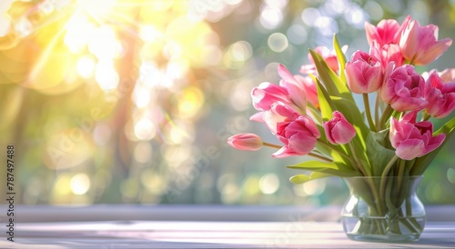 Tulip Bouquet on Wooden Table