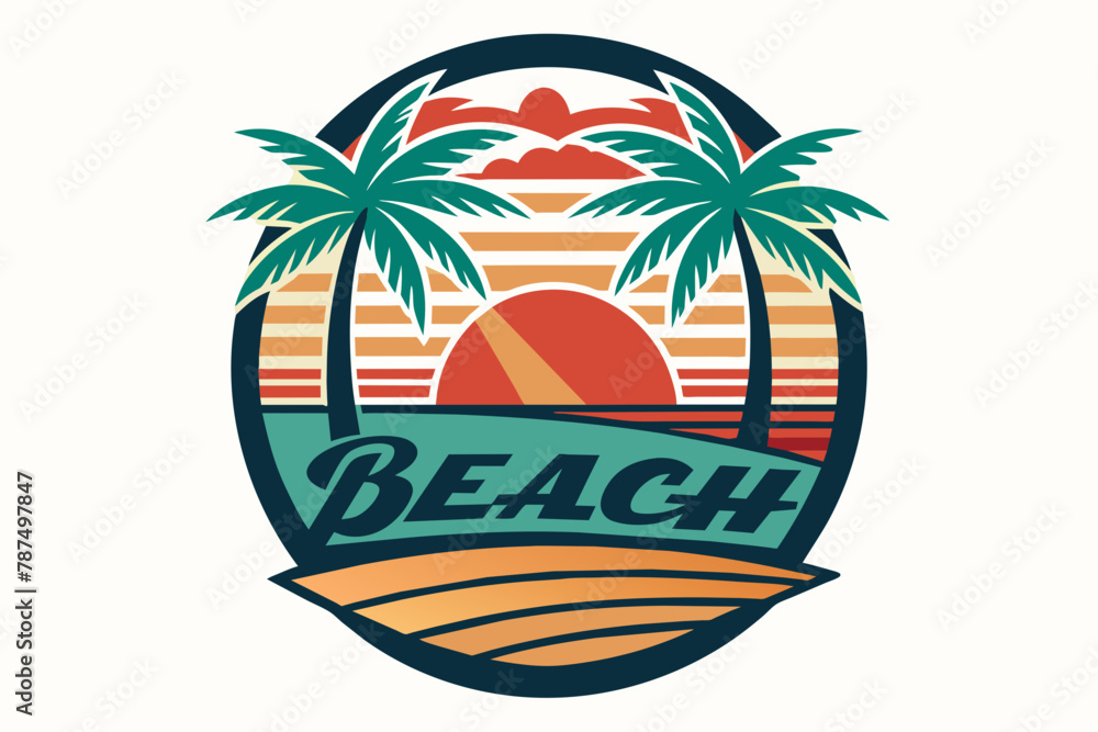 Fototapeta premium Beach icon vintage, white background 