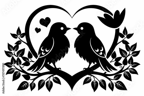 Black and white Love birds silhouette vector illustration