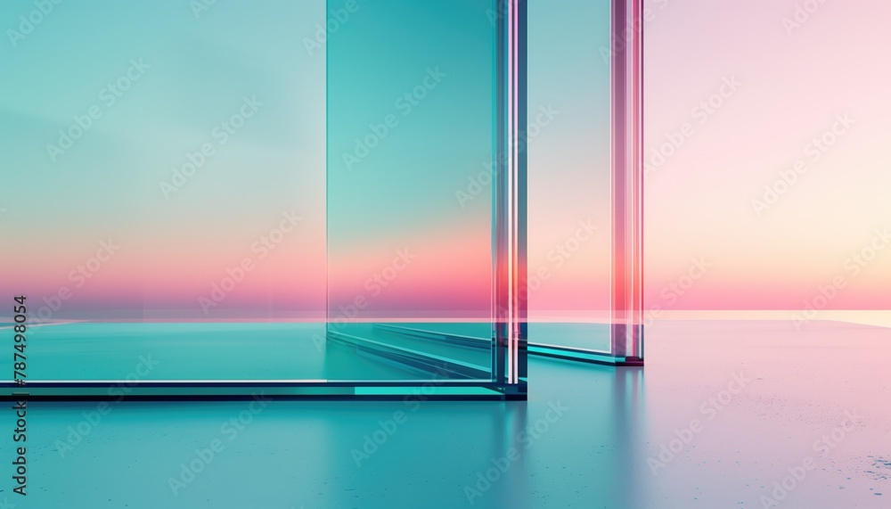 Gradient Glass Panel two glass panels, with a gradient background moving from light blue to ...
