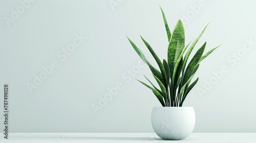 Minimalistic white mock up shelf scene with a green plant  product presentation concept