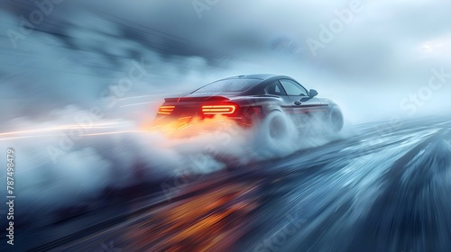 High-Speed Drift in Rain: Smoke and Sparks Symphony. Concept Drift Racing, High-Speed Maneuvers, Rainy Conditions, Smoke Effects, Sparks and Sparks Symphony