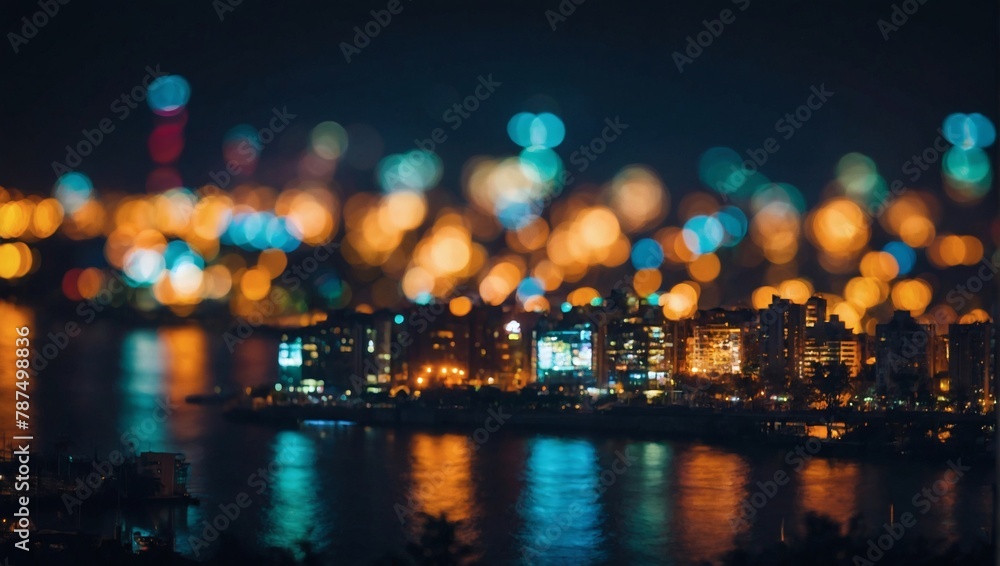 Ethereal city lights bokeh at night - obrazy, fototapety, plakaty 