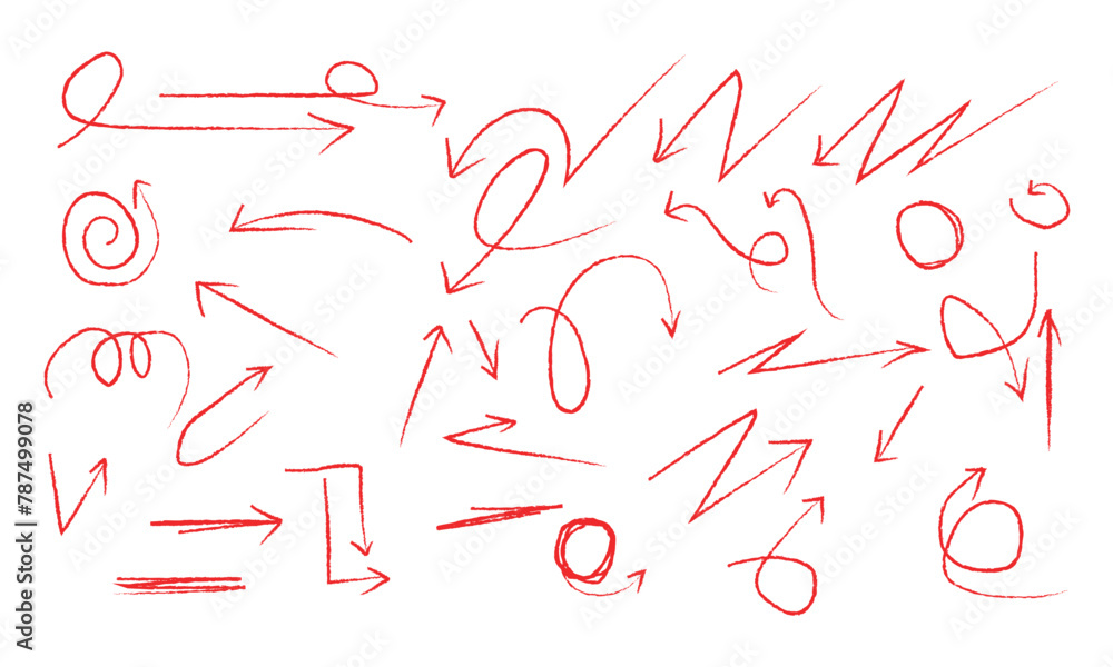 set of icons of brush arrows line art. brush arrow icon with different directions. doodle brush vector illustration isolated