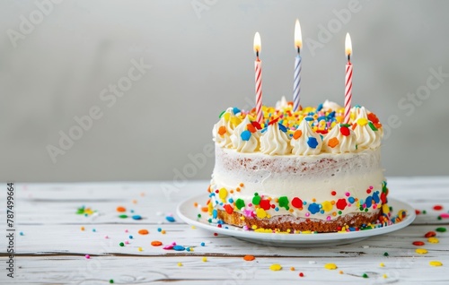 Birthday Cake With White Frosting and Colorful Sprinkles