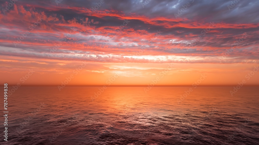 a sunset over the ocean with a beautiful sunset. 3d render