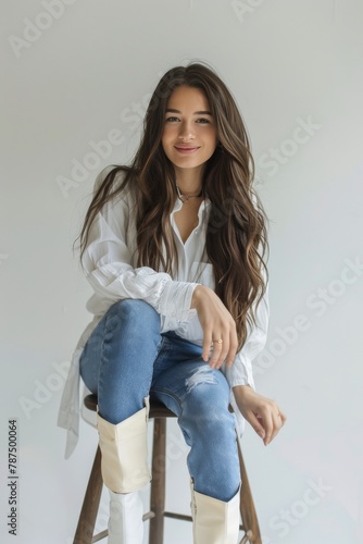 Woman Sitting on Top of Wooden Stool