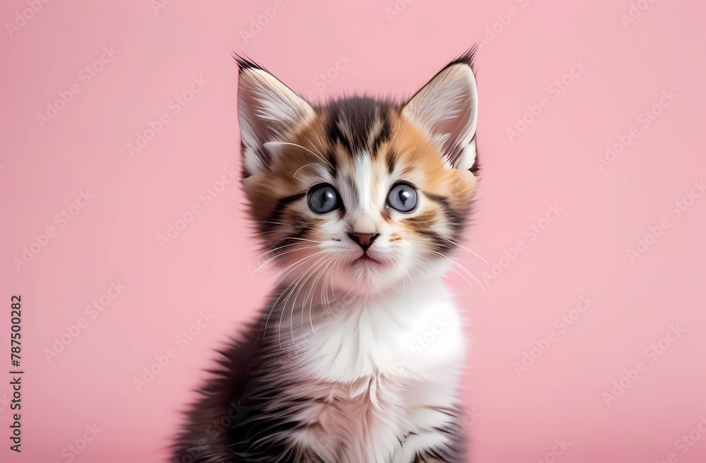 Small kitten on isolated pink background. Small kitten on isolated pink background.