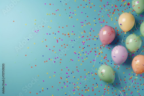 Group of Balloons With Confetti on Blue Background