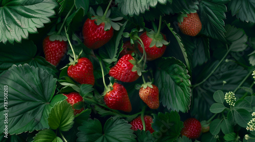 strawberries on the land between the leaves