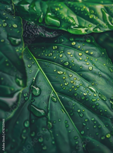 Close Up of a Green Leaf With Water Droplets