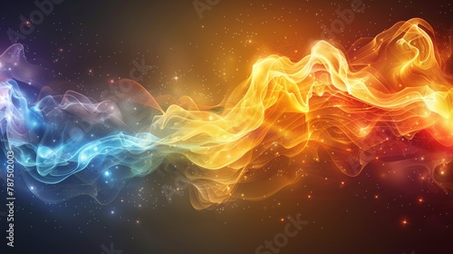 A colorful abstract background with a bright blue  yellow and red flame  AI