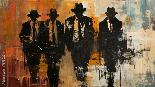  abstract painting of a gangsters, picture, vector, illustration, art, model, style, glamour, design, drawing, paint, painting, color, oil, texture, grunge, artistic, textured, abstract, statue, sculp