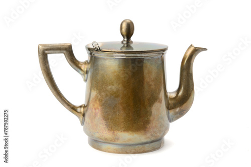 Ancient copper kettle isolated on white