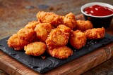 Golden Fried Chicken Nuggets with Sauce, Top View