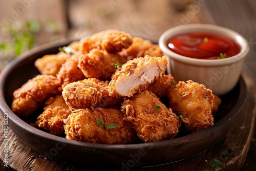 Savory Chicken Nuggets with Tomato Sauce, Close-Up
