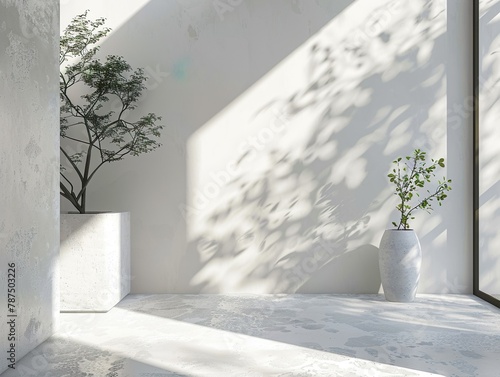 Fototapeta Naklejka Na Ścianę i Meble -  Design of a white wall  with a plant 