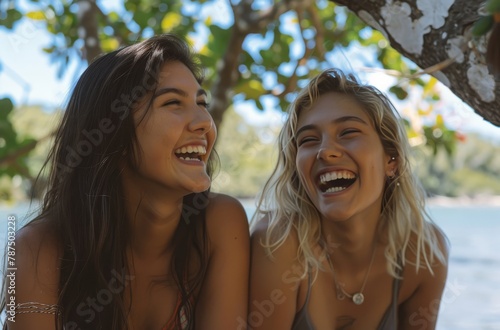 Two Beautiful Young Women Sitting Together