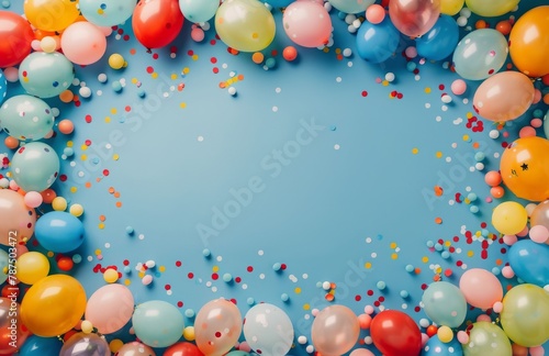 Blue Background With Balloons and Confetti