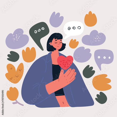 Cartoon vector illustration of woman hold heart in his hand