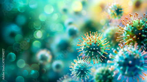 illustration of the influenza virus under the microscope - viral infections concept