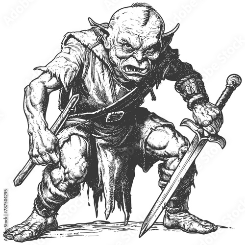 goblin warrior images using Old engraving style