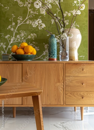 Vase With Flowers on Wooden Cabinet