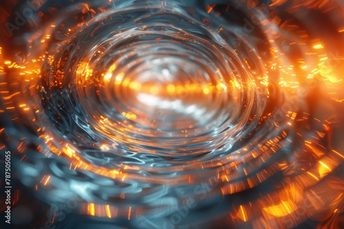 An abstract image capturing a swirling vortex of light resembling fire, creating a dynamic and hypnotic visual effect