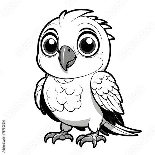 Charming Baby Parrot Cartoon in Black and White
