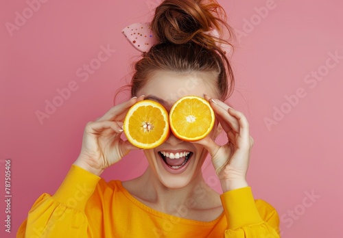 Woman Holding Orange Up to Eye