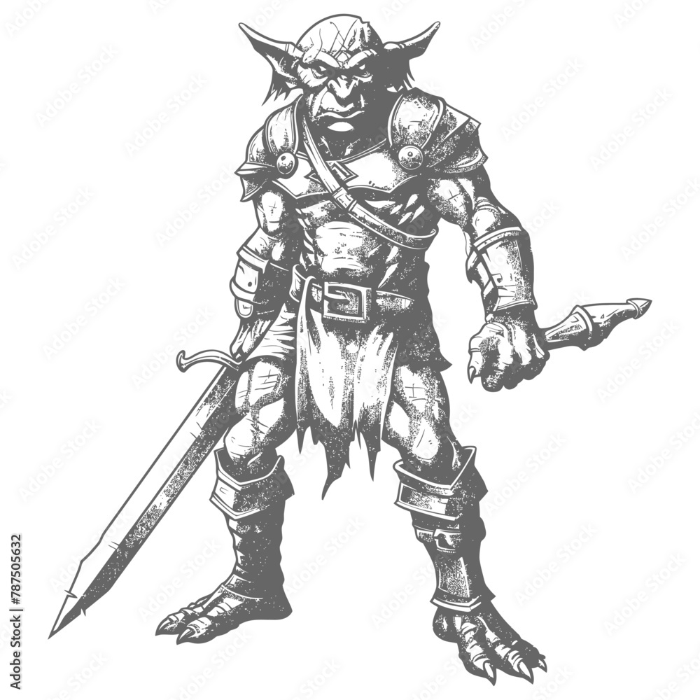 goblin warrior with sword images using Old engraving style goblin warrior with sword images using Old engraving style