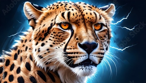 painting of portrait abstract lightning cheetah warrior  photo