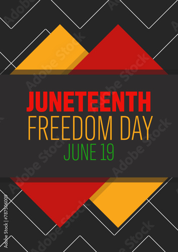 Juneteenth poster template design. History of African American freedom day. Geometric background shape
