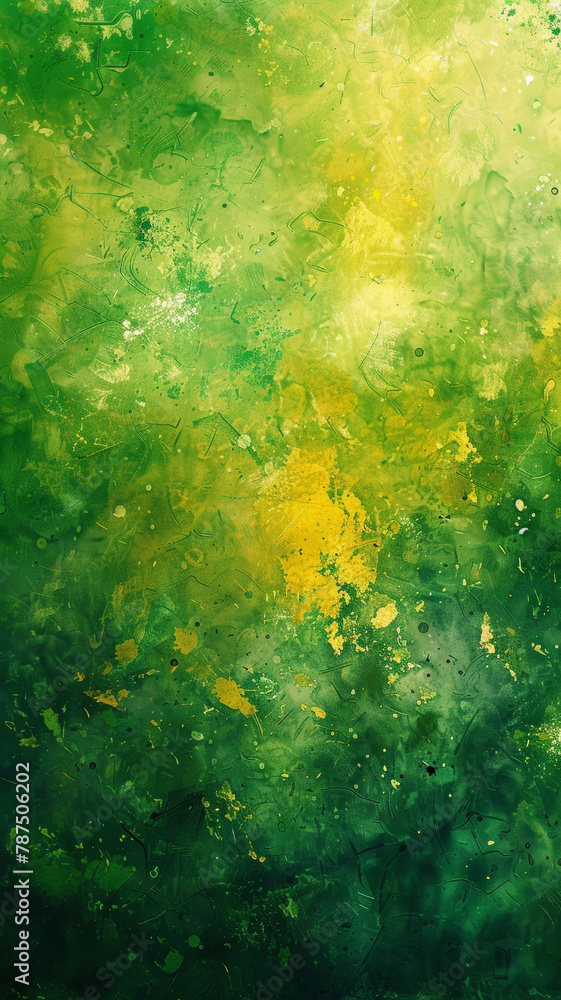 Vibrant Green Abstract Texture with Colorful Splashes