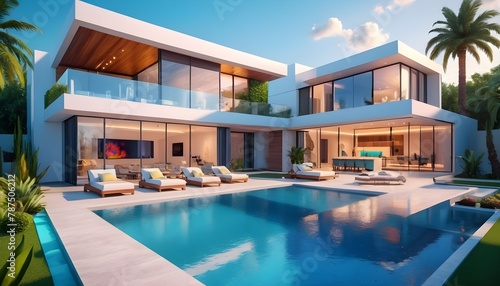  modern house modern villa with pool, luxurious interiors exotic landscapes © Zulfi_Art