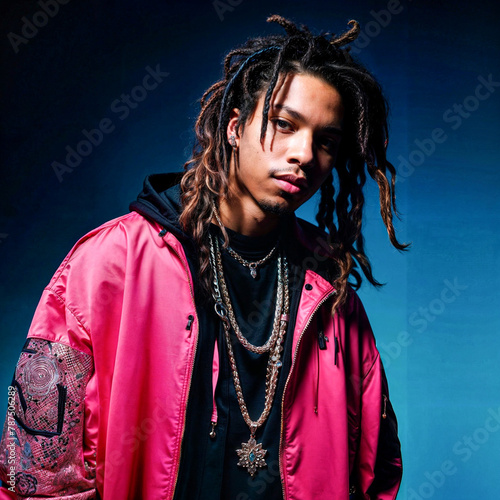 A Painting of a Biracial Braider: Streetwear Icon with Threads and Pink Hair Flair