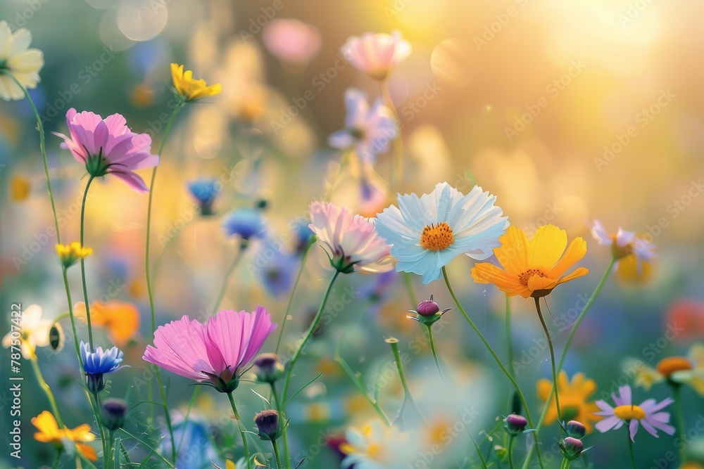 Field Bursting With Colorful Wildflowers and Daisies Field Bursting With Colorful Wildflowers and Daisies