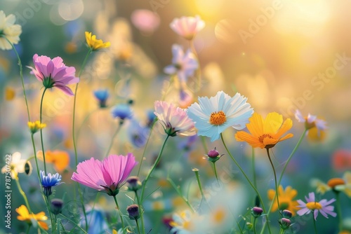 Field Bursting With Colorful Wildflowers and Daisies