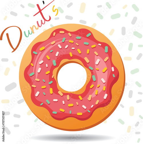 Donut isolated white background, an illustration of donuts with pink frosting and sprinkles.