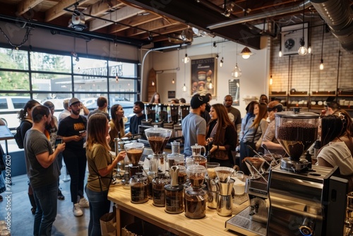 Bustling Coffee Shop Scene During Grand Opening