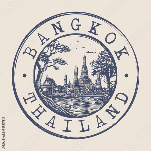 Bangkok, Thailand Stamp City Postmark. Silhouette Postal Passport. Round Vector Icon. Vintage Postage Design.