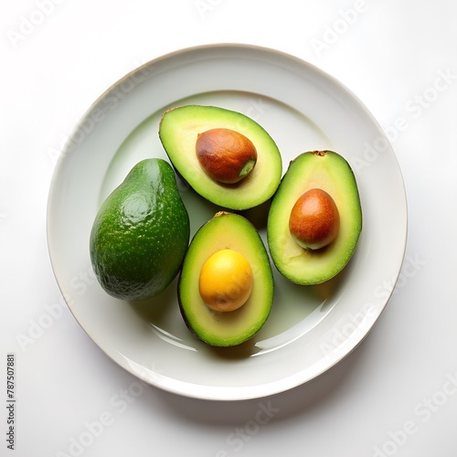 AI generated illustration of a white plate with four avocados on it