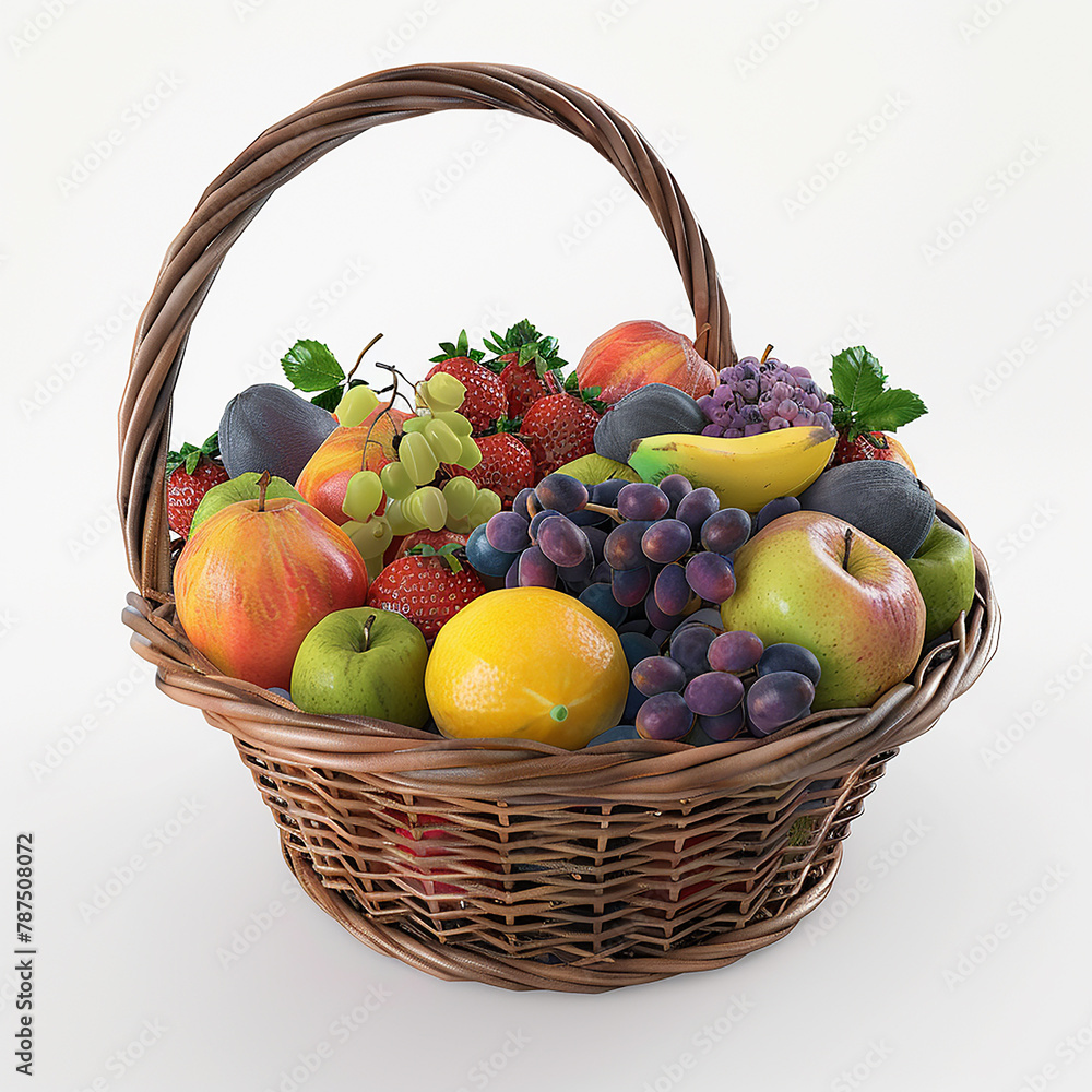 3d rendered photo of Fruits basket on white background 3d rendered photo of Fruits basket on white background