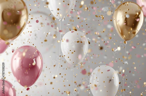 Bunch of Balloons With Gold and White Confetti
