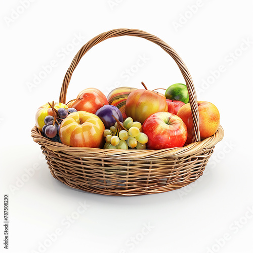 3d rendered photo of Fruits basket on white background