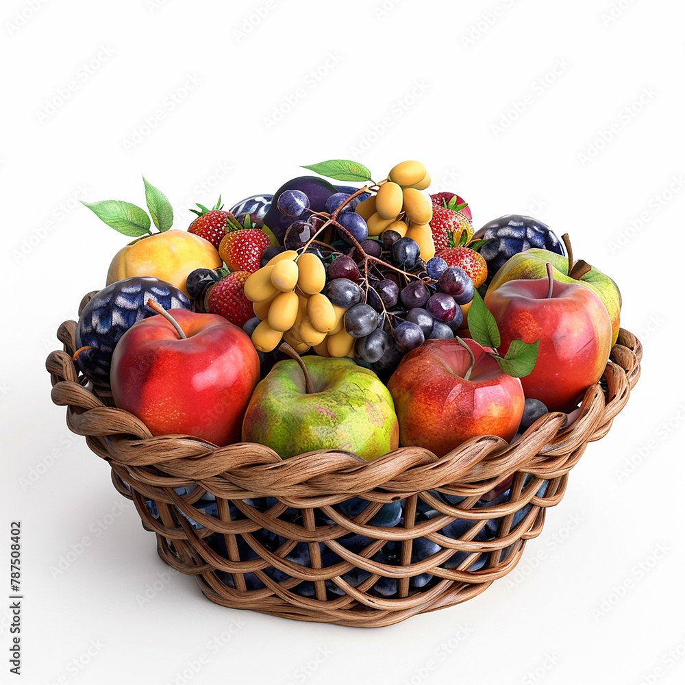 3d rendered photo of Fruits basket on white background 3d rendered photo of Fruits basket on white background